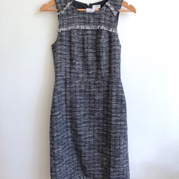 NWT J. Crew Tweed Fringe Sheath Dress, Size 0, Midi sleeveless - Picture 3 of 10